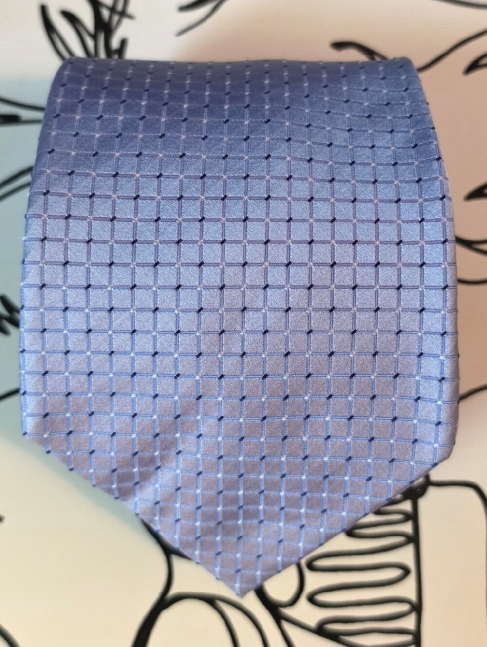 Geoffrey Beene Extra Long Silk Tie Mens Blue Geometric Square Grid Necktie XL